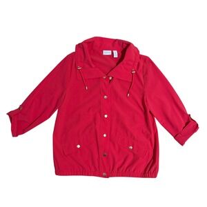 Zenergy by Chico's Red Snap Front Lightweight‎ Jacket Roll Tab Sleeve Size 0